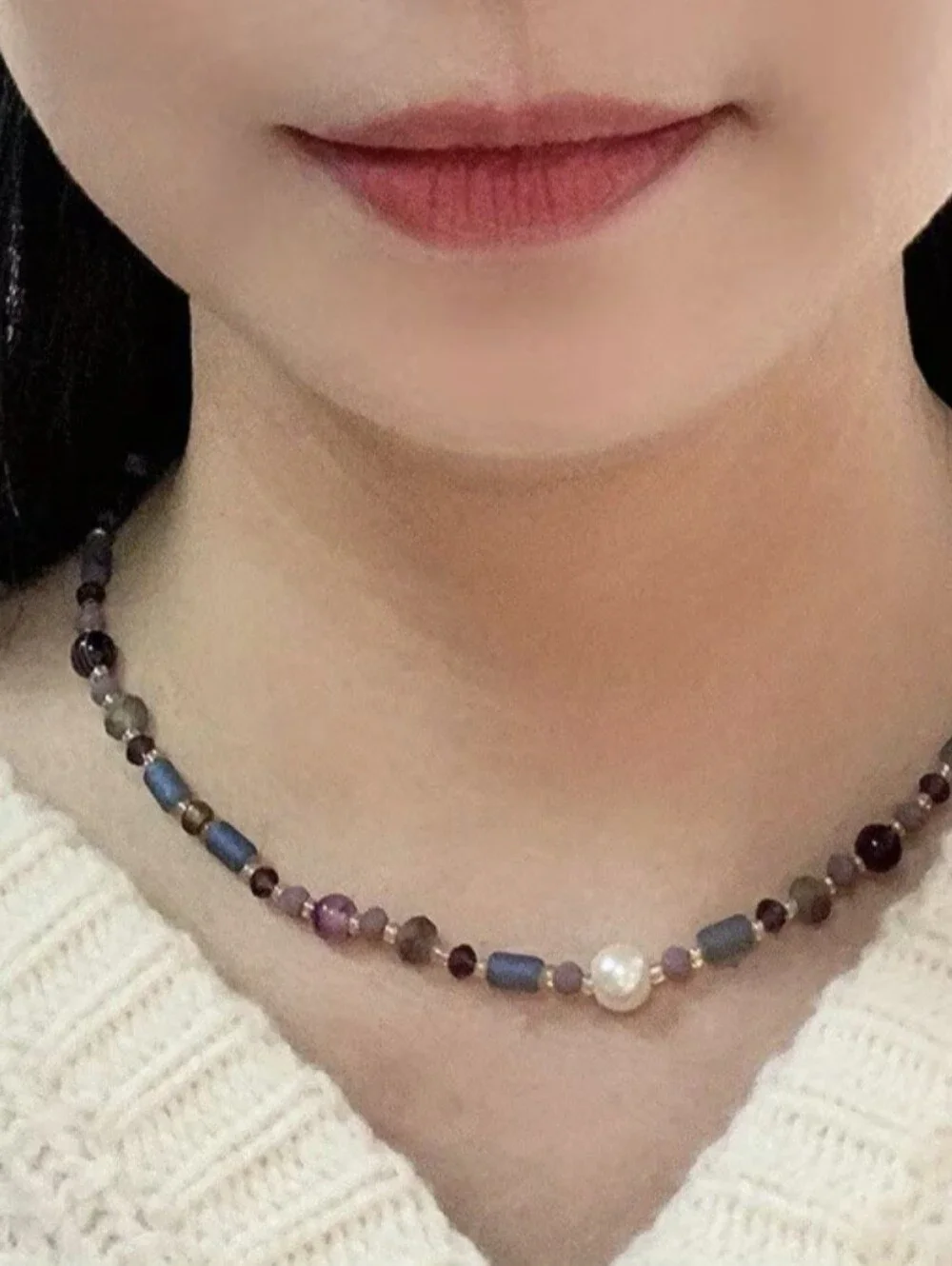 💜💙NEW💜💙 BEAUTIFUL!! Freshwater Pearl & Natural Stone & Glass Beads Necklace